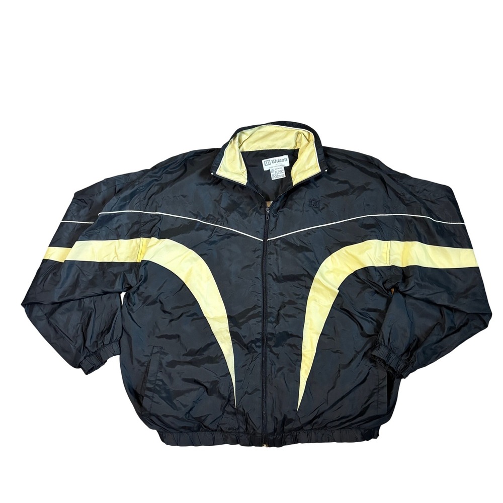 Wilson Mens Vtg Gorpcore Windbreaker Jacket Athletic Retro XL Black Yellow